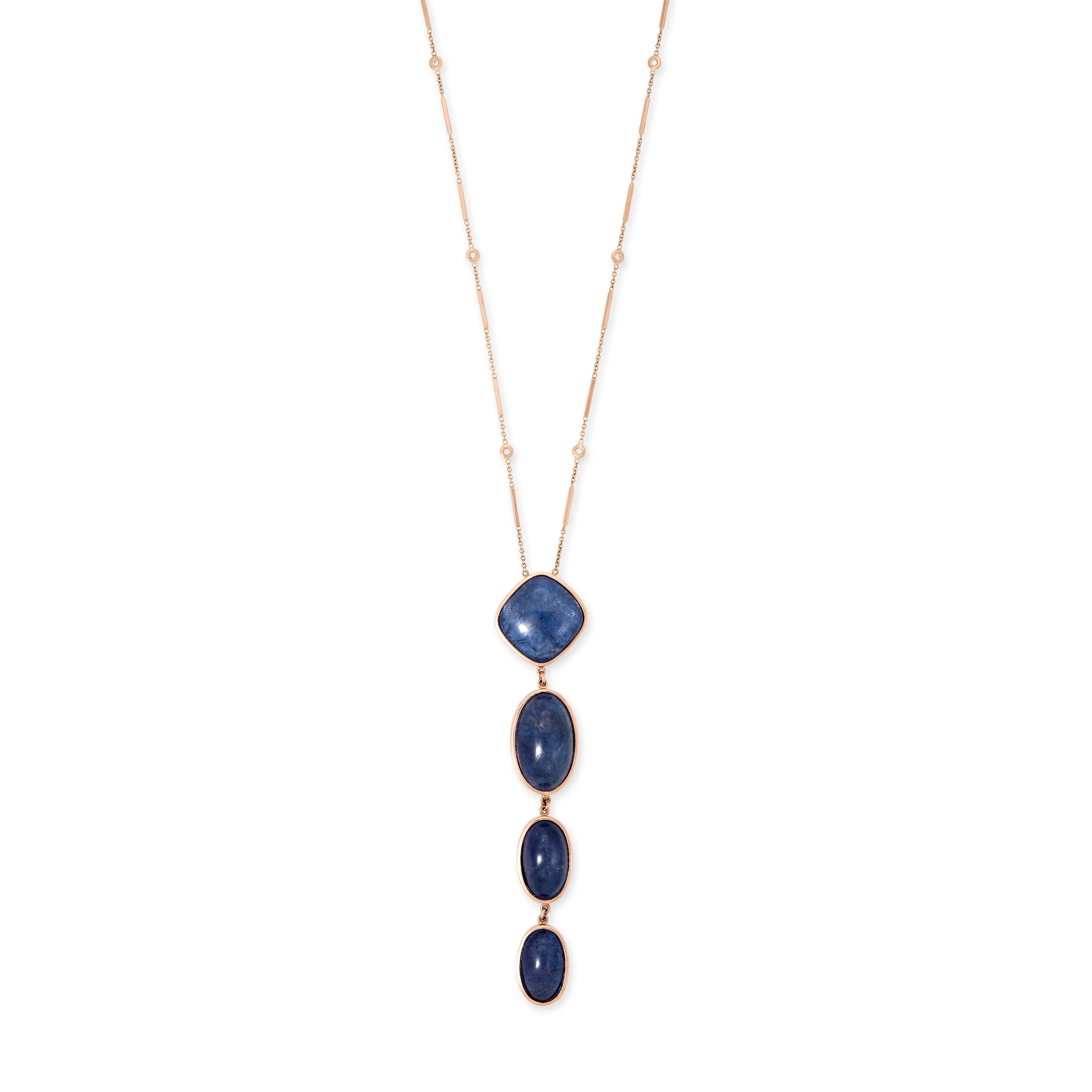 4 TANZANITE DROP DIAMOND NECKLACE