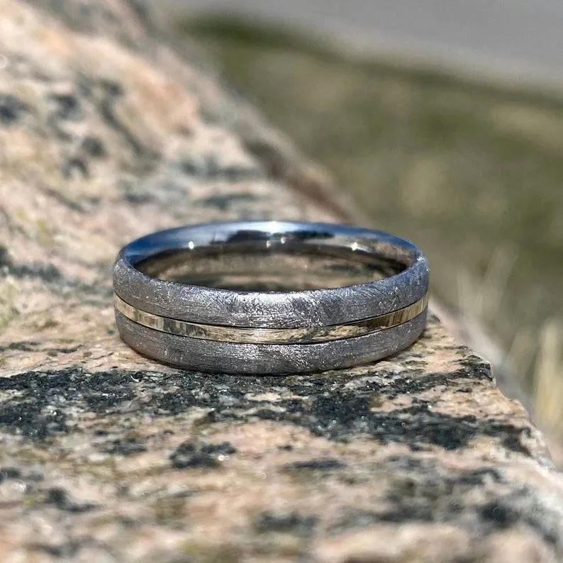 6mm Wide Gibeon Meteorite Wedding Band, Custom Mens Meteorite Ring