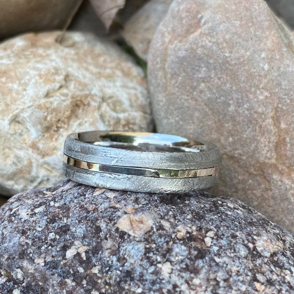 6mm Wide Gibeon Meteorite Wedding Band, Custom Mens Meteorite Ring