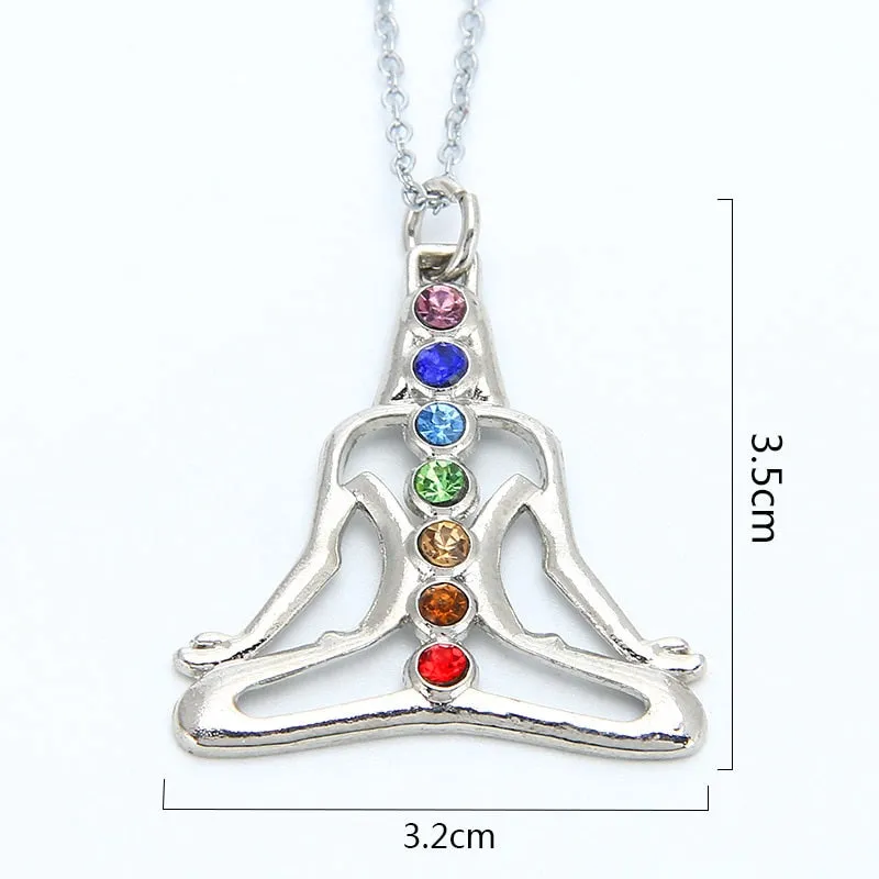 7 Chakra Stones Reiki Healing Crystal Rhinestone  Point Chakra Pendant Tree Of Life Pendant Angel Shape Jewelry Necklace