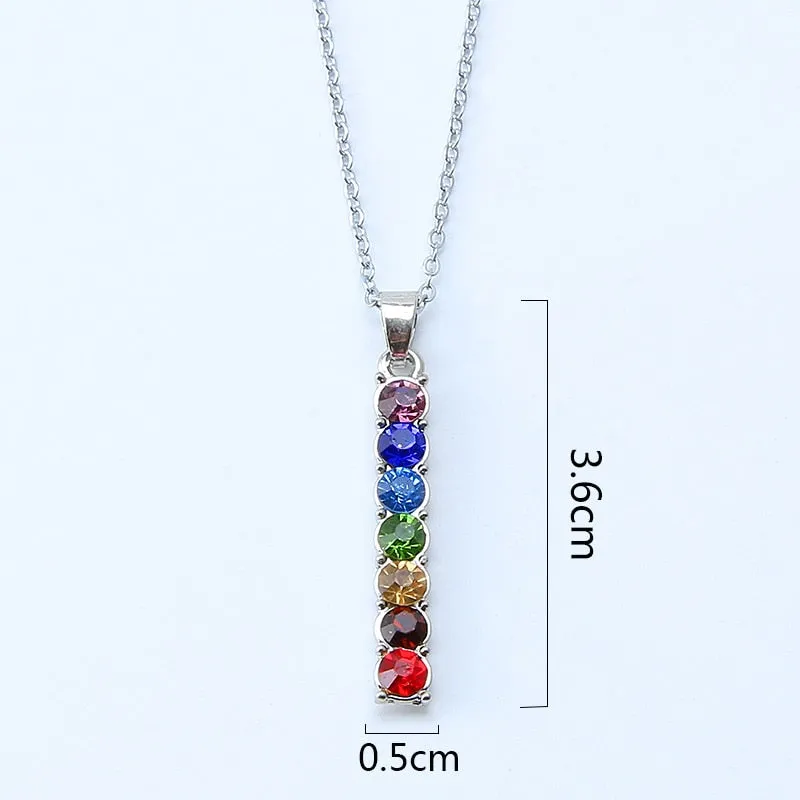 7 Chakra Stones Reiki Healing Crystal Rhinestone  Point Chakra Pendant Tree Of Life Pendant Angel Shape Jewelry Necklace