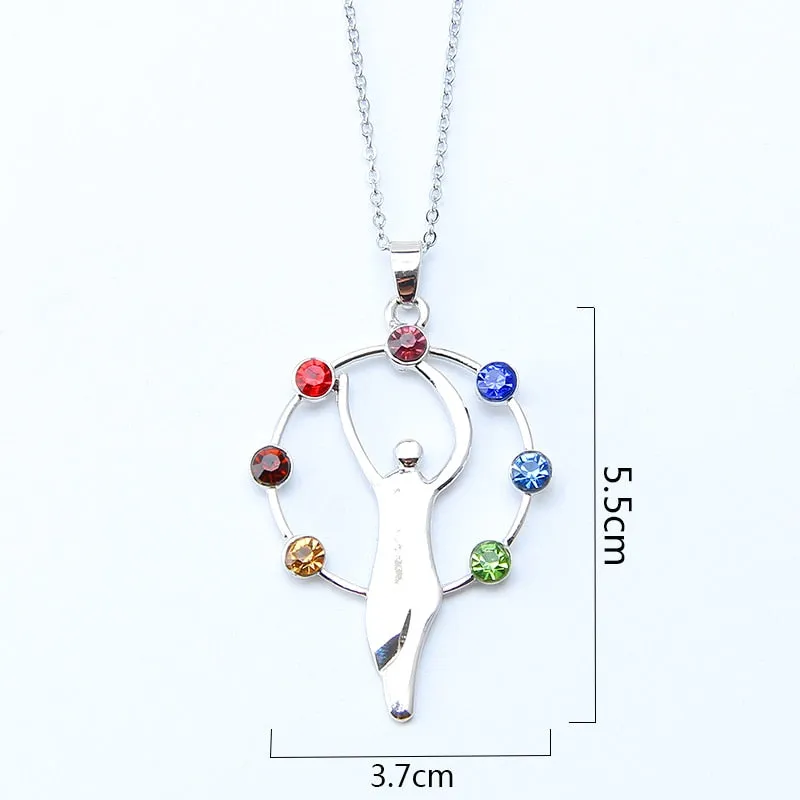 7 Chakra Stones Reiki Healing Crystal Rhinestone  Point Chakra Pendant Tree Of Life Pendant Angel Shape Jewelry Necklace