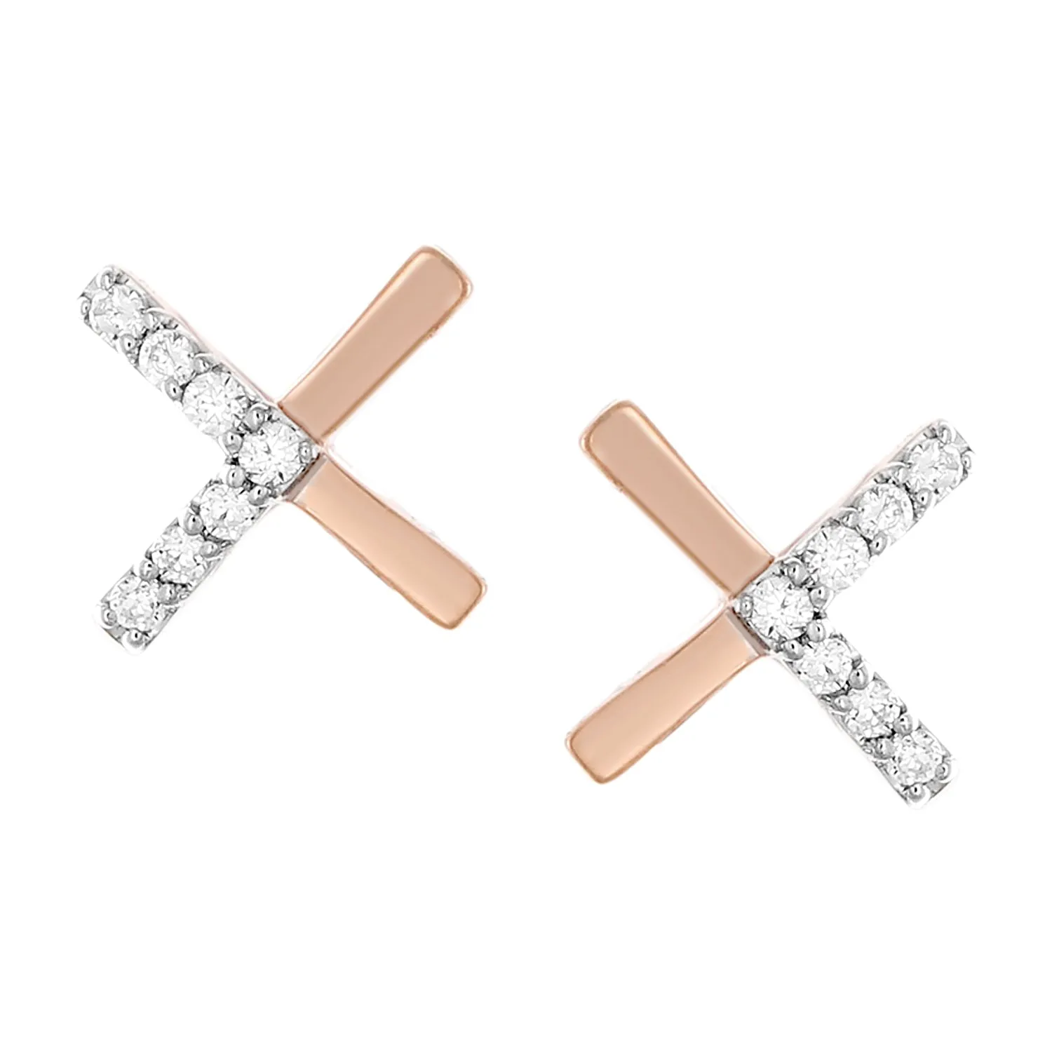 9ct Rose Gold 0.05 Carat Diamond Earrings with 14 Brilliant Cut Diamonds