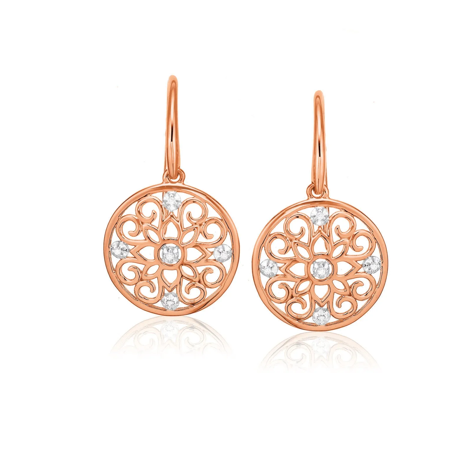 9ct Rose Gold & Diamond Set Patterned Earrings