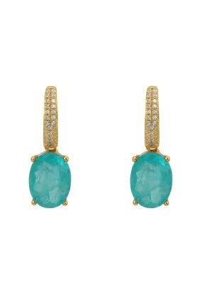 Alexandra Oval Drop Earrings Gold Paraiba Tourmaline