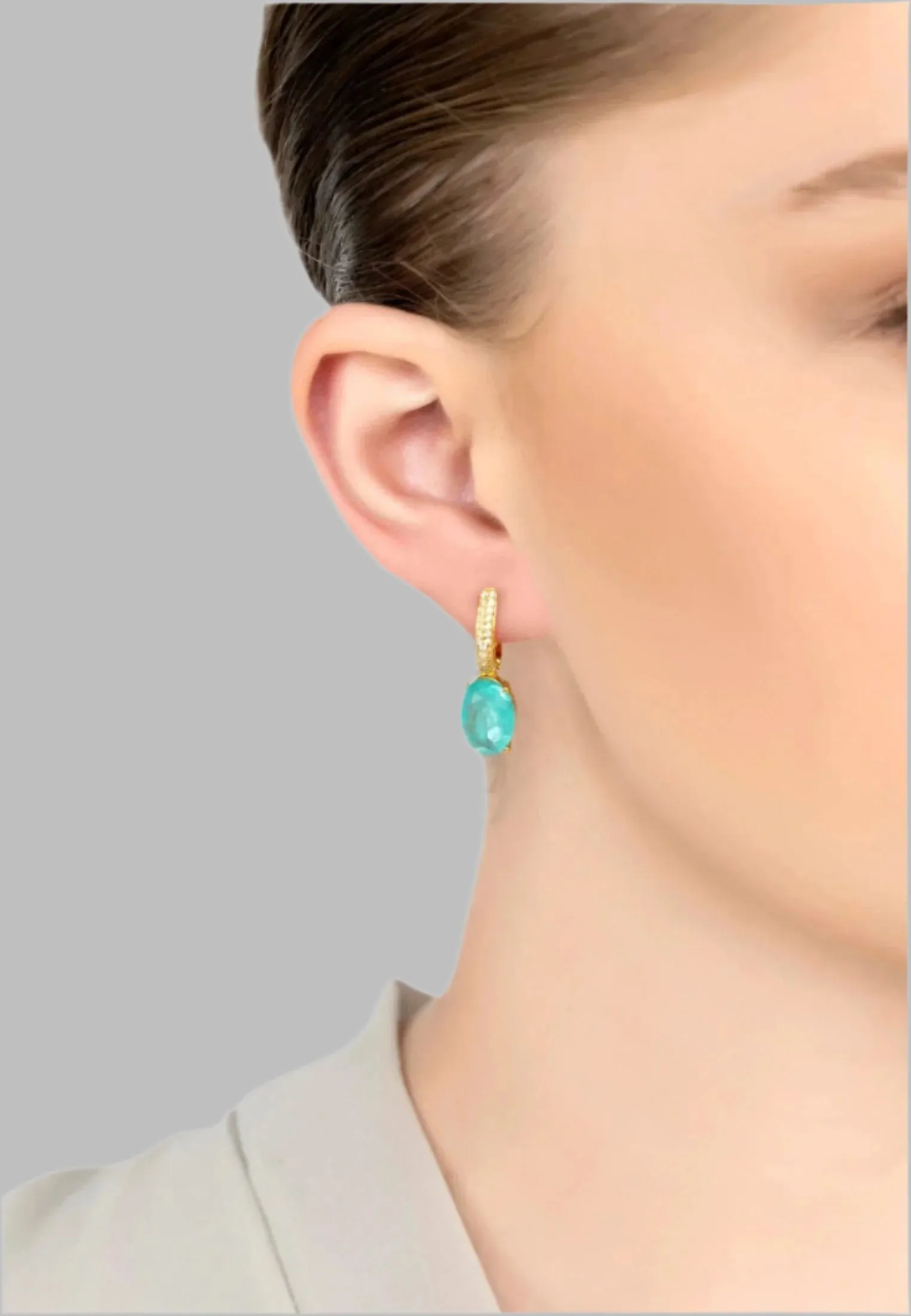 Alexandra Oval Drop Earrings Gold Paraiba Tourmaline