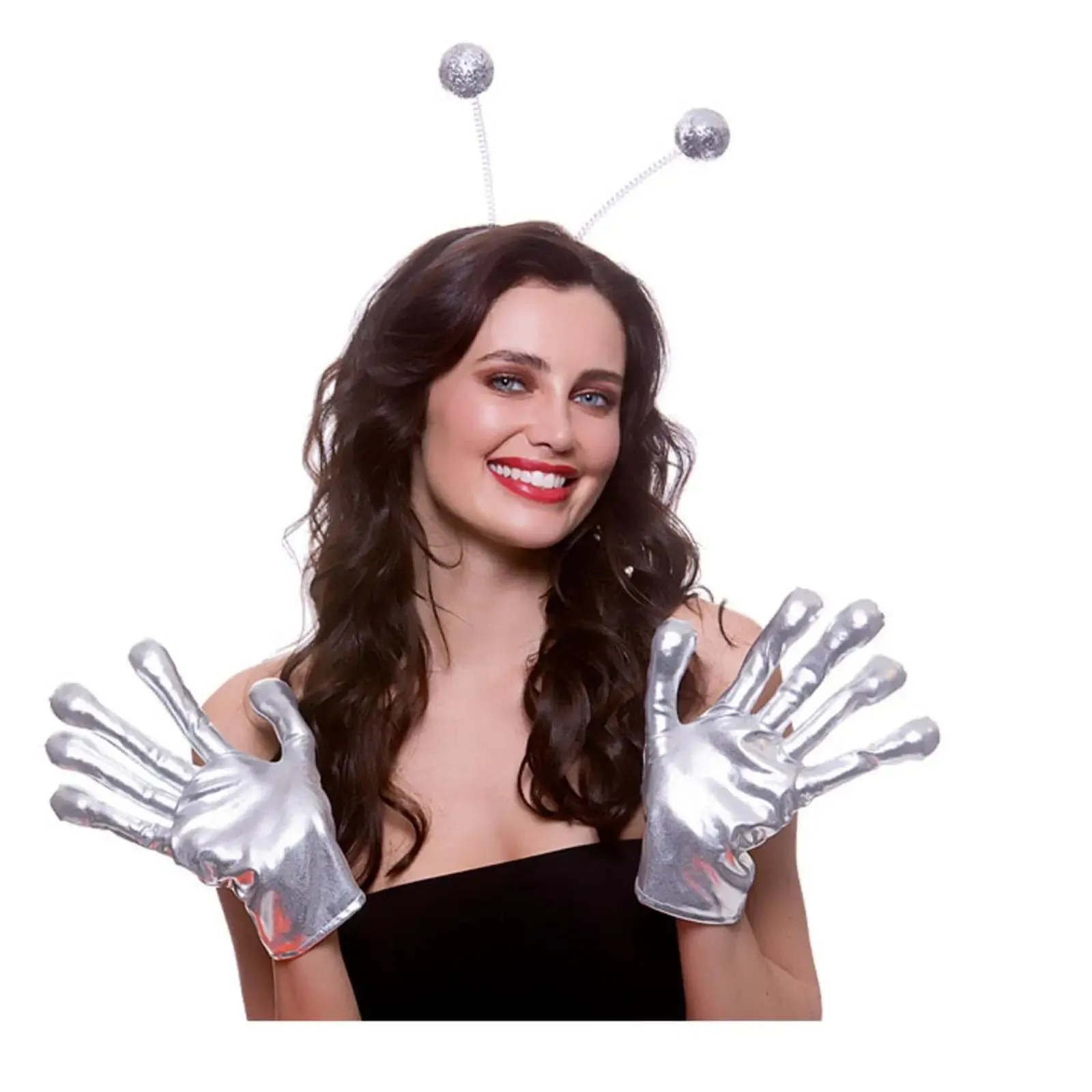 Alien Gloves Adults Silver Galaxy UFO Space Fancy Dress