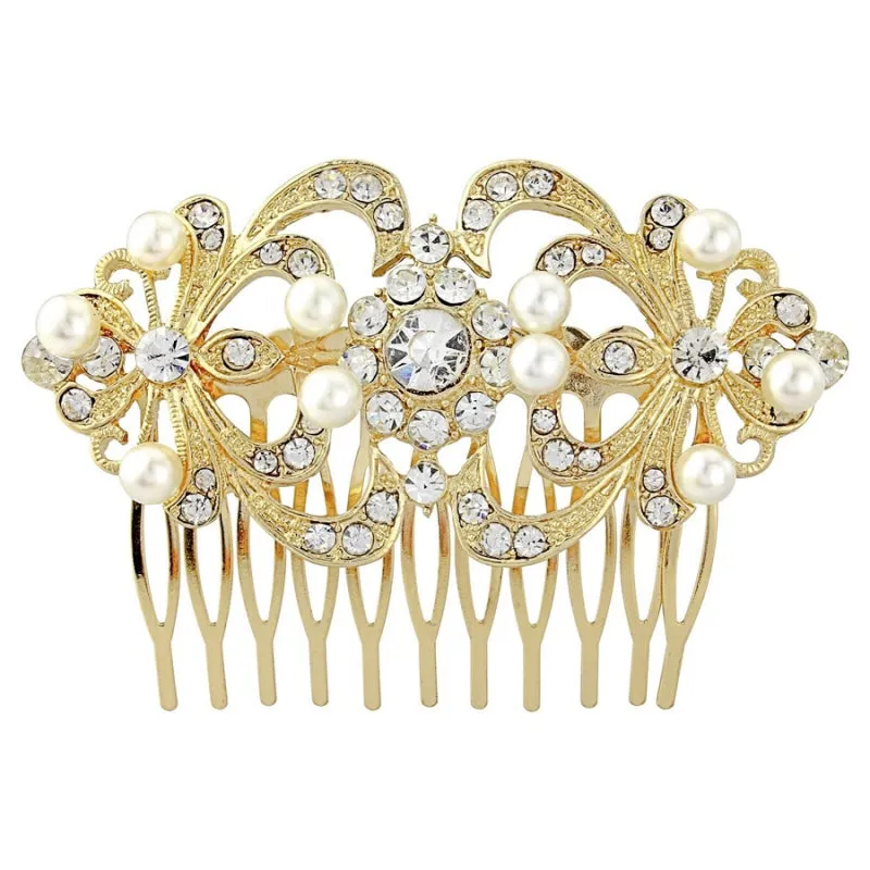 Amal Crystal and Pearl Hair Comb -Available in Silver or Gold