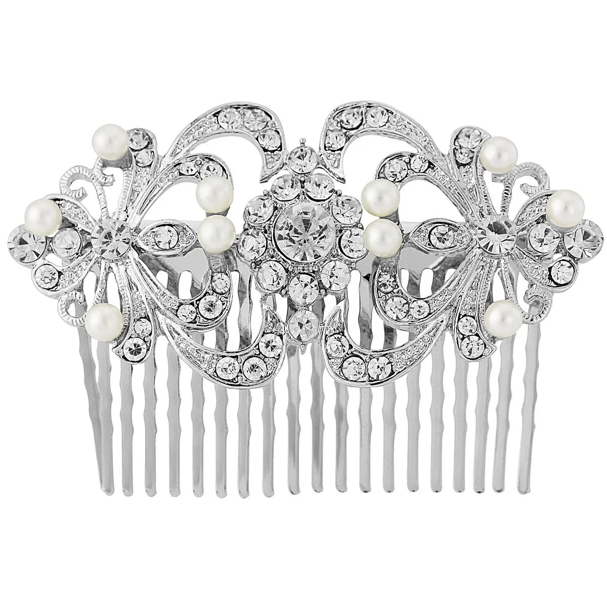 Amal Crystal and Pearl Hair Comb -Available in Silver or Gold