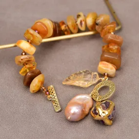 Amber & Pink Keshi Pearl Charm Bracelet