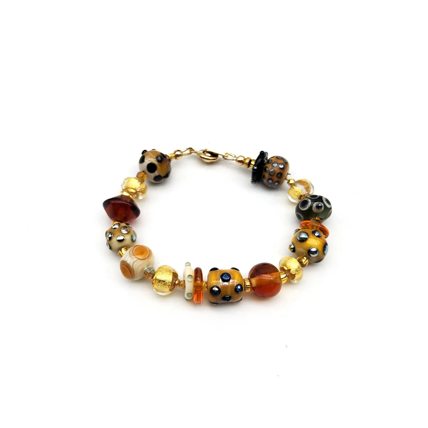 Amber and Gold Glass Bead Bracelet