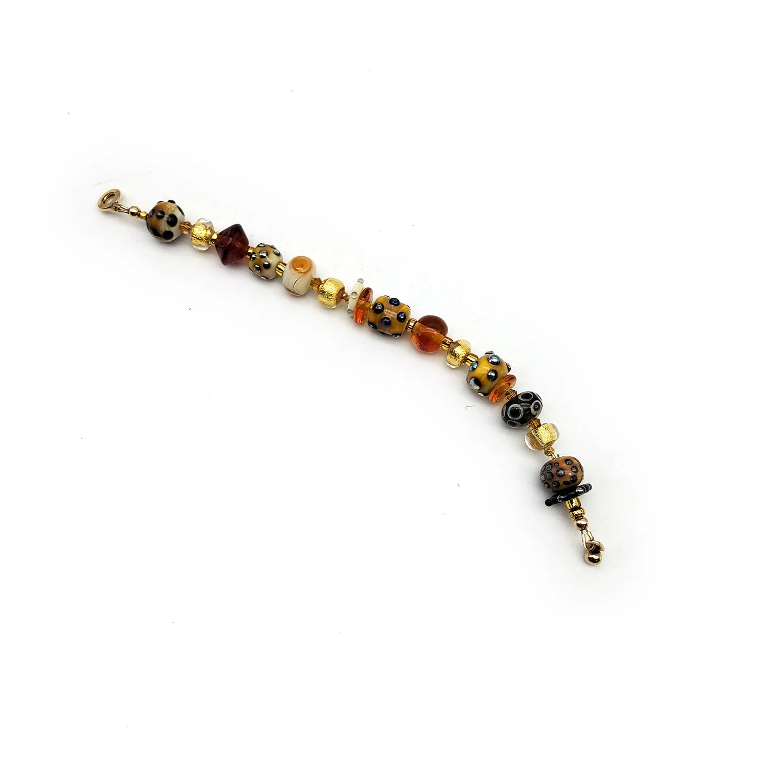 Amber and Gold Glass Bead Bracelet