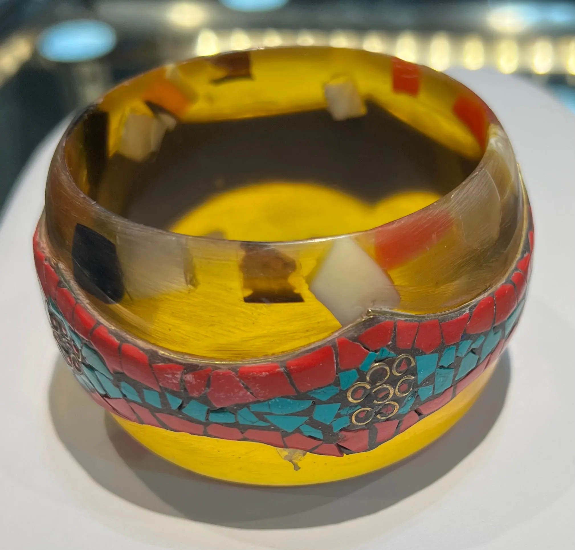 Amber Inlay Copal Bangle in Red