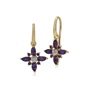 Amethyst & Diamant Starburst Ohrringe aus 9 Karat Gelbgold