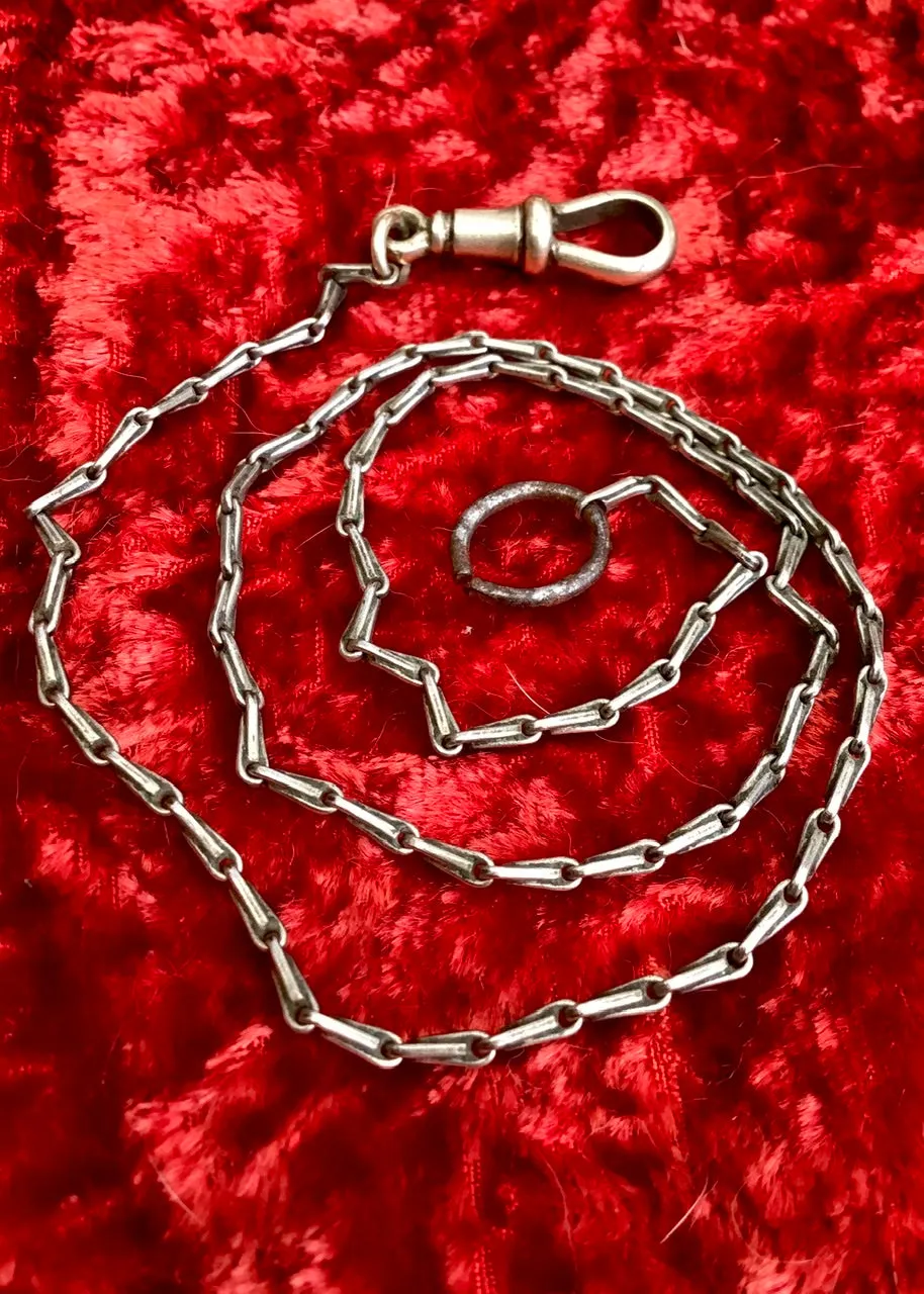 Antique 1900s Edwardian Albert Chain in a Silver Metal Long Link Chain