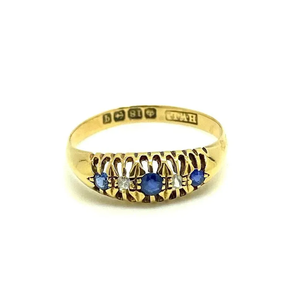 Antique 1915 Sapphire Diamond 18ct Gold Ring