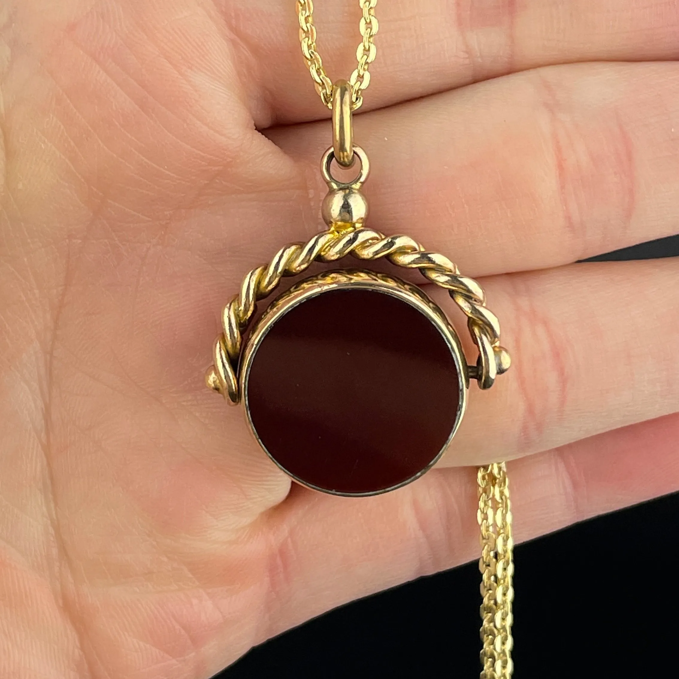 Antique Carnelian Bloodstone Spinner Fob Charm Necklace