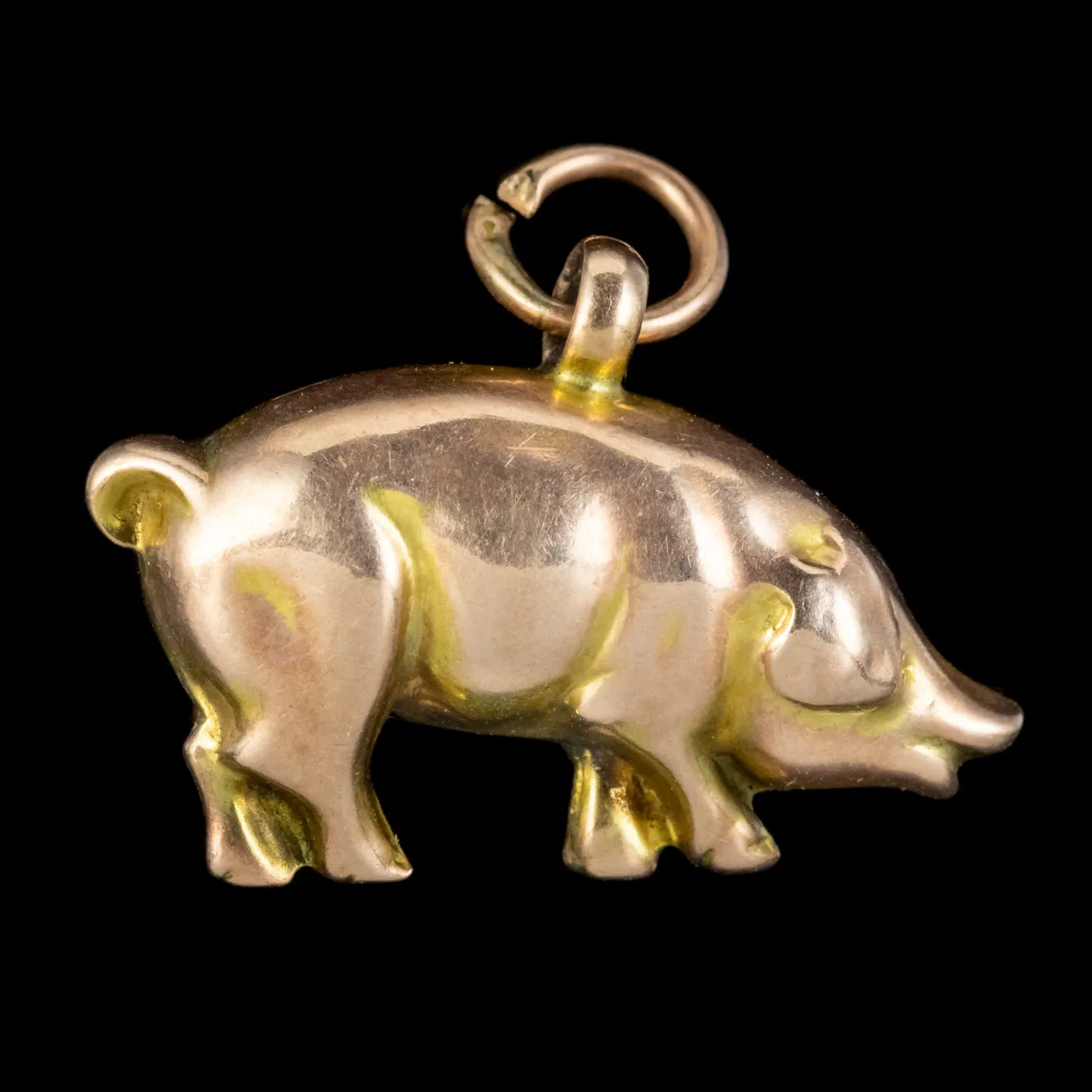 Antique Edwardian Pig Charm Pendant 9ct Gold Circa 1905