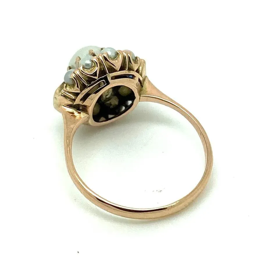 Antique Victorian 9ct Rose Gold Sapphire and Pearl Ring