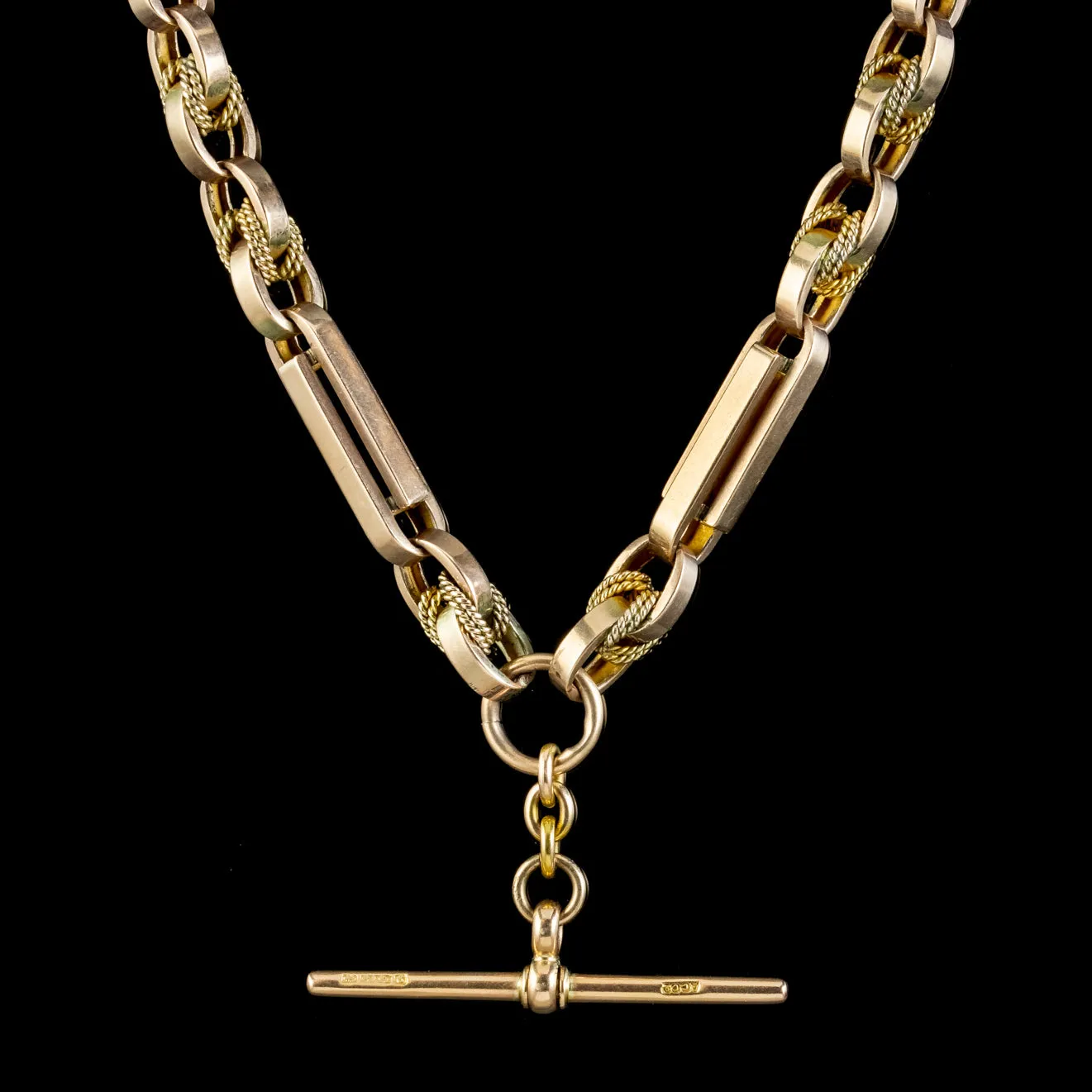 Antique Victorian Albert Chain Necklace 9ct Gold Circa 1880