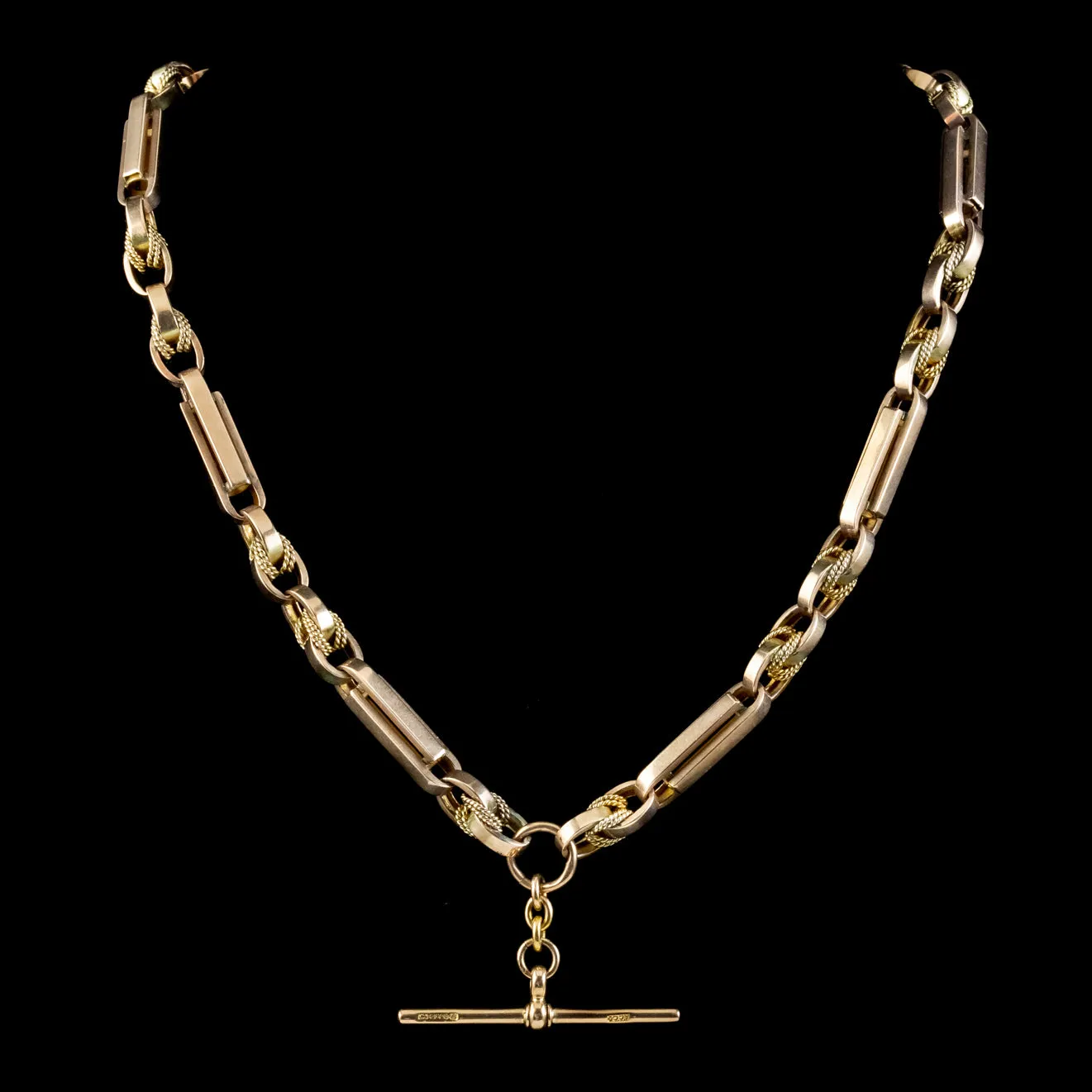 Antique Victorian Albert Chain Necklace 9ct Gold Circa 1880