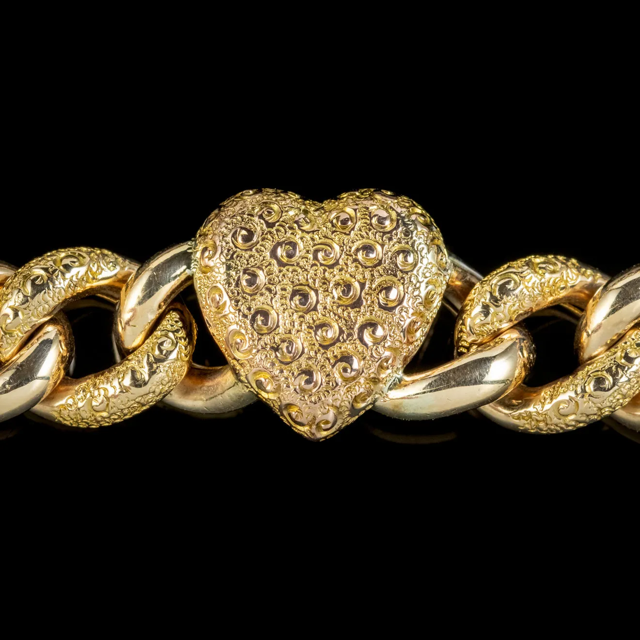 Antique Victorian Heart Curb Bracelet 9ct Gold Circa 1900