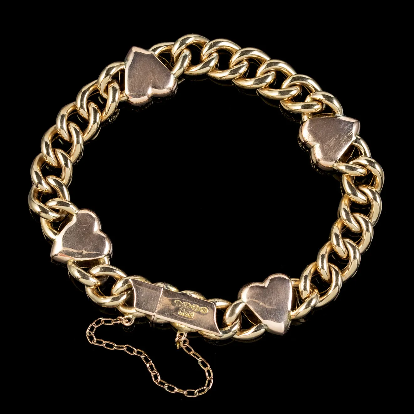 Antique Victorian Heart Curb Bracelet 9ct Gold Circa 1900