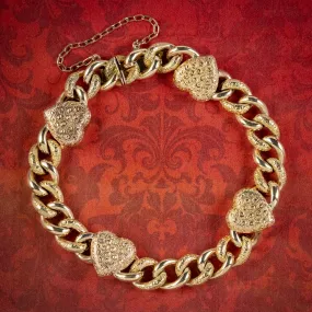 Antique Victorian Heart Curb Bracelet 9ct Gold Circa 1900