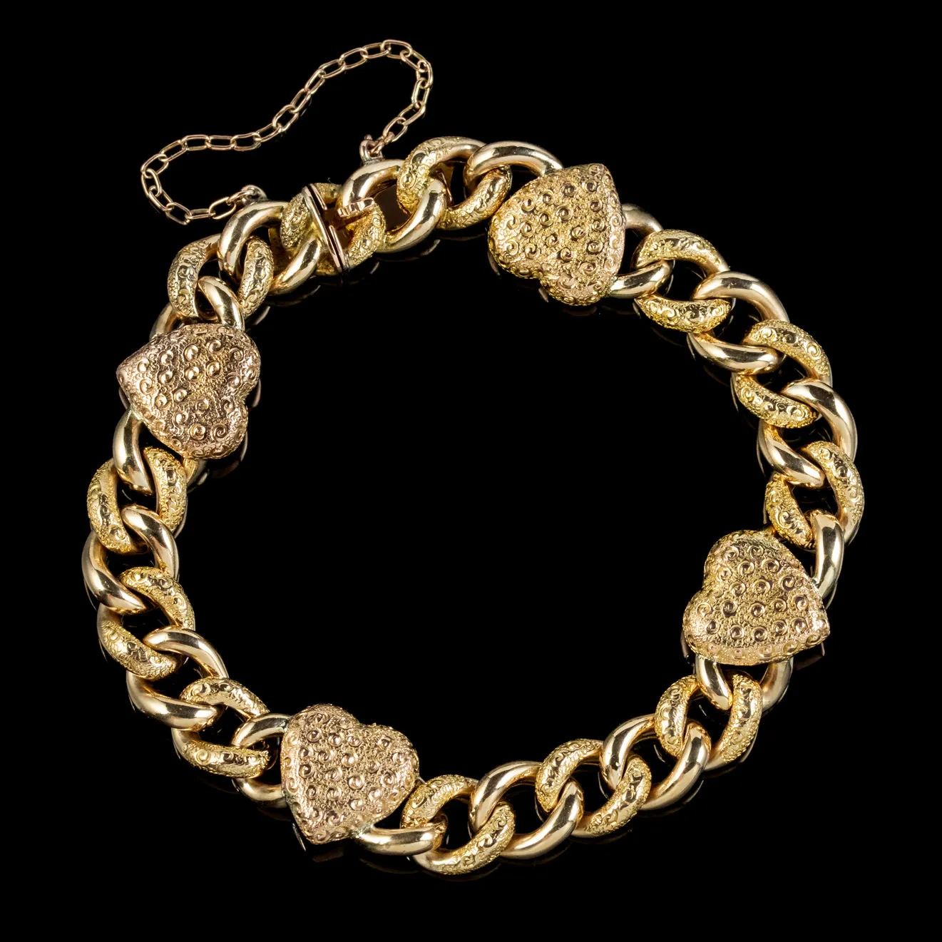 Antique Victorian Heart Curb Bracelet 9ct Gold Circa 1900