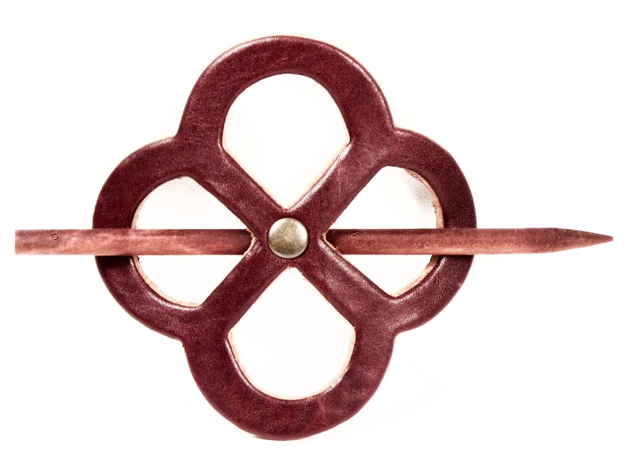 Antiqued Enldess-Knot Leather Hair Barrette