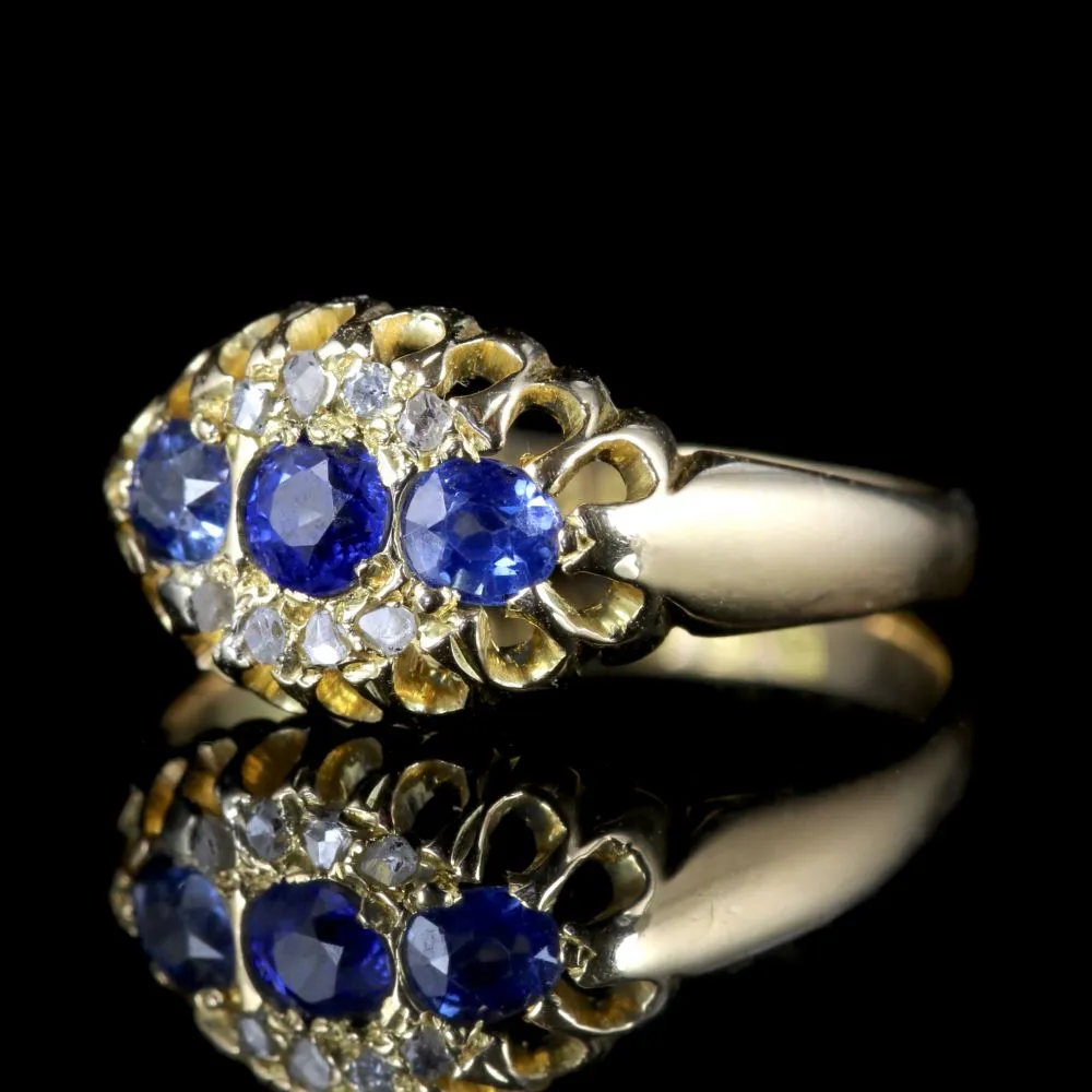 Antique Edwardian Sapphire Diamond Ring 18Ct Dated Chester 1903