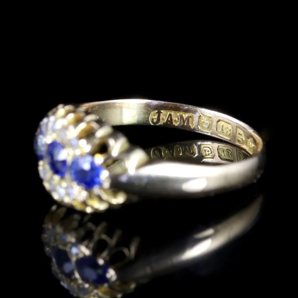 Antique Edwardian Sapphire Diamond Ring 18Ct Dated Chester 1903