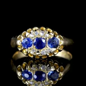 Antique Edwardian Sapphire Diamond Ring 18Ct Dated Chester 1903