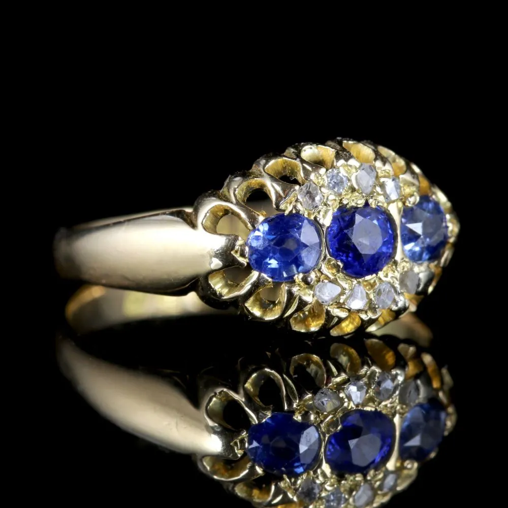 Antique Edwardian Sapphire Diamond Ring 18Ct Dated Chester 1903