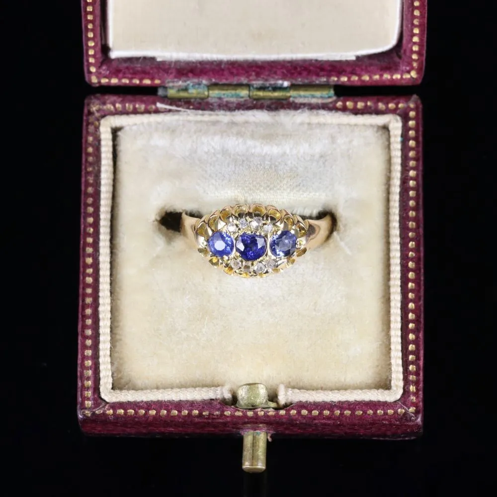 Antique Edwardian Sapphire Diamond Ring 18Ct Dated Chester 1903