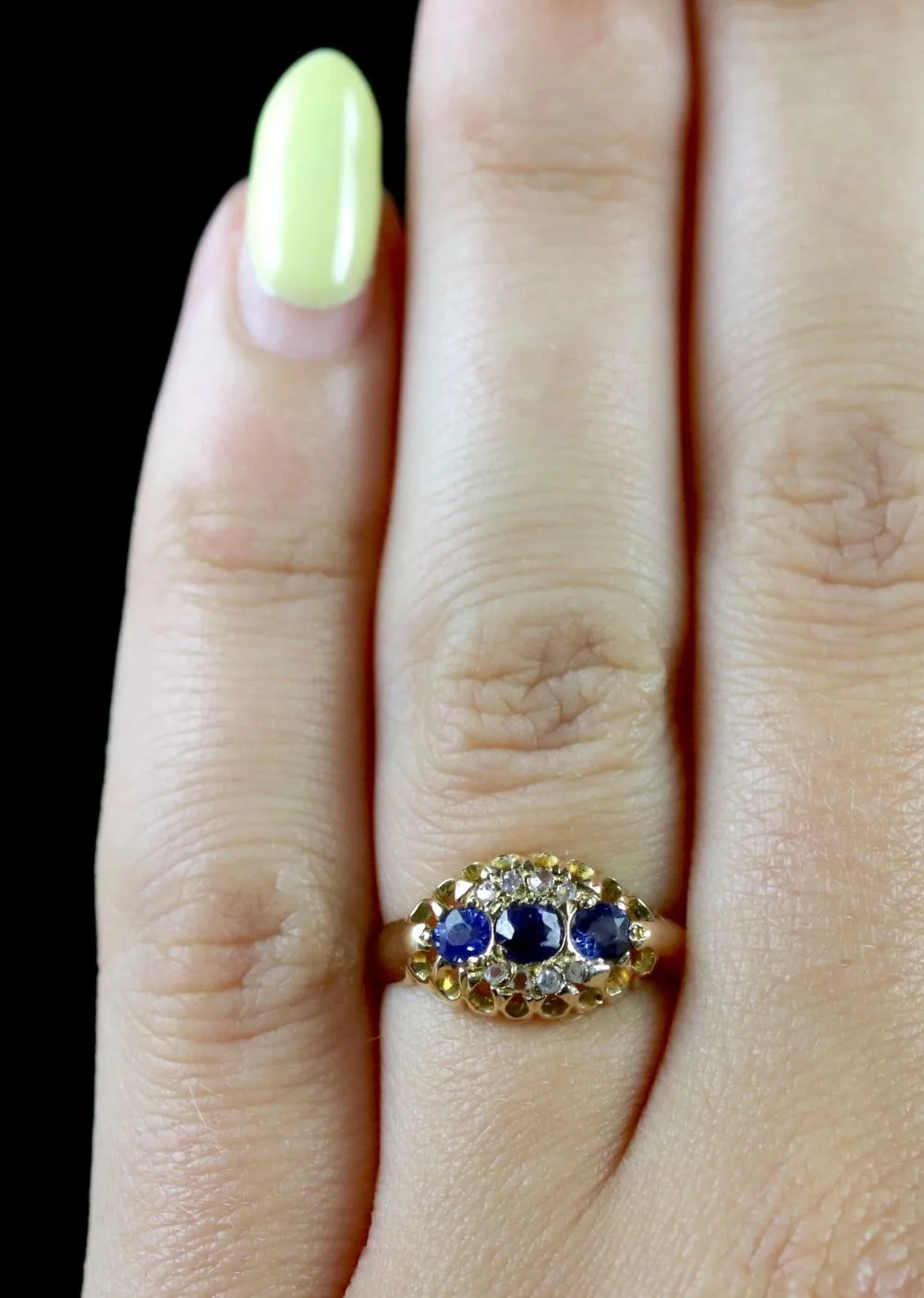 Antique Edwardian Sapphire Diamond Ring 18Ct Dated Chester 1903