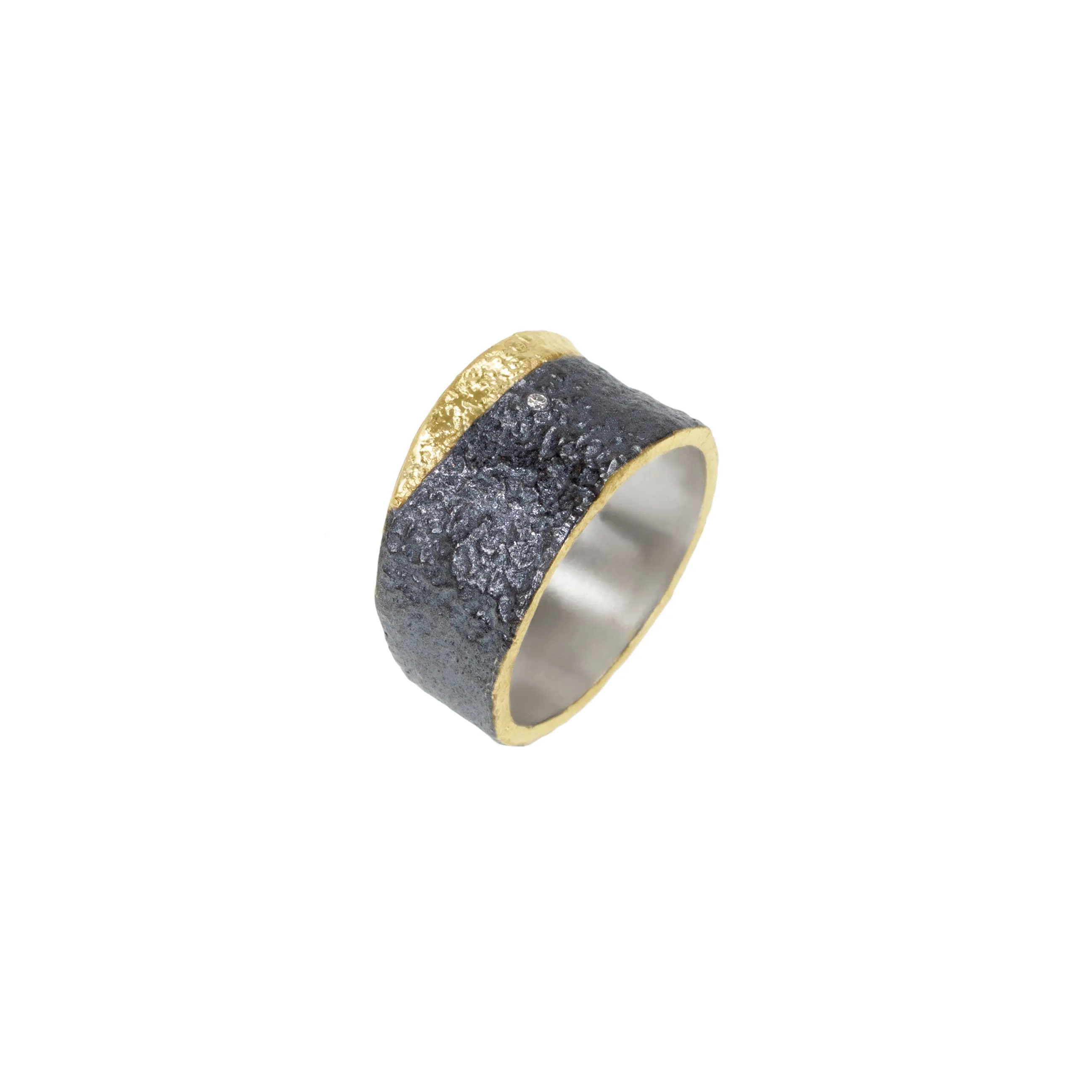 Apostolos Tapered Ring in oxidized Sterling Silver with 18k Gold Highlight and Diamond