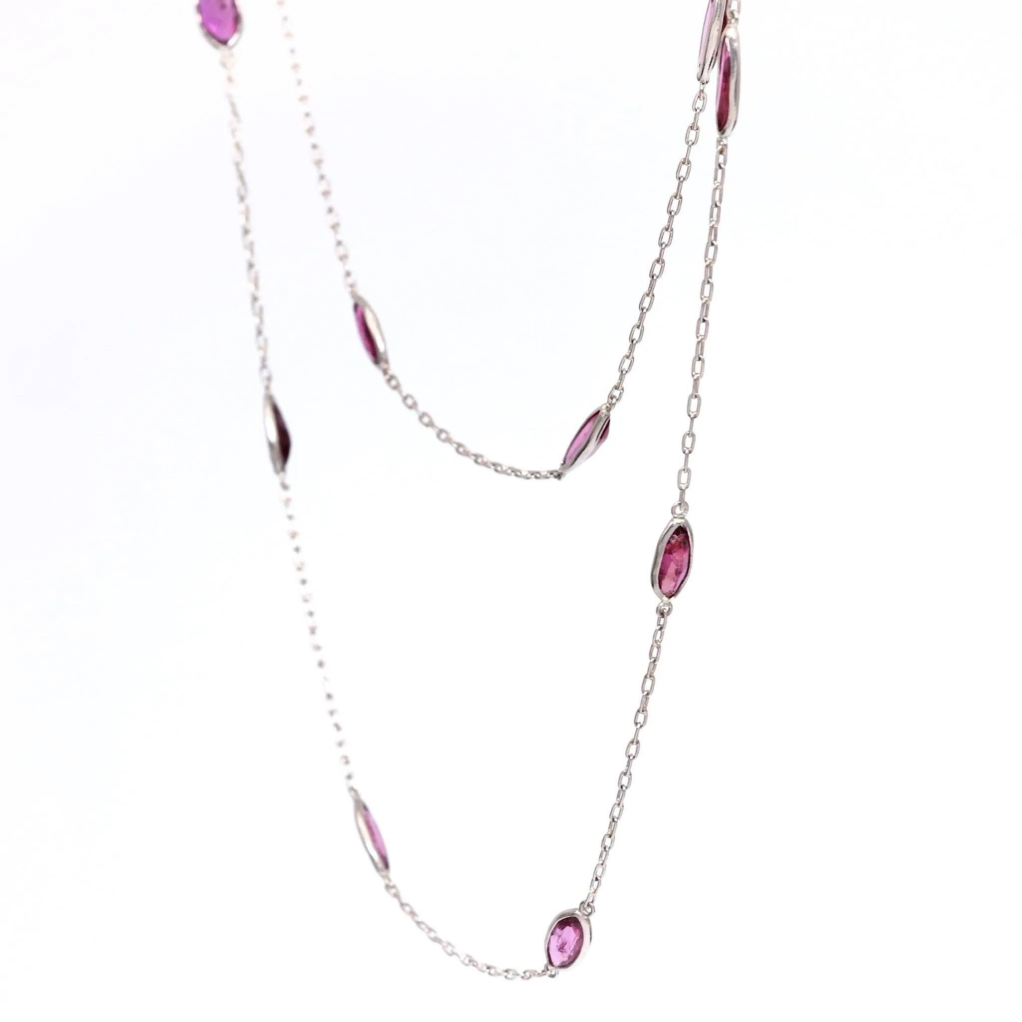 Art Deco Inspired Ruby 18k White Gold Station Necklace