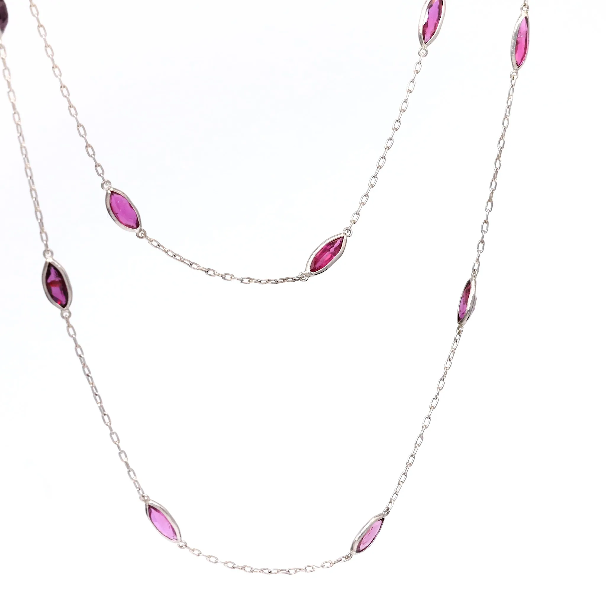 Art Deco Inspired Ruby 18k White Gold Station Necklace