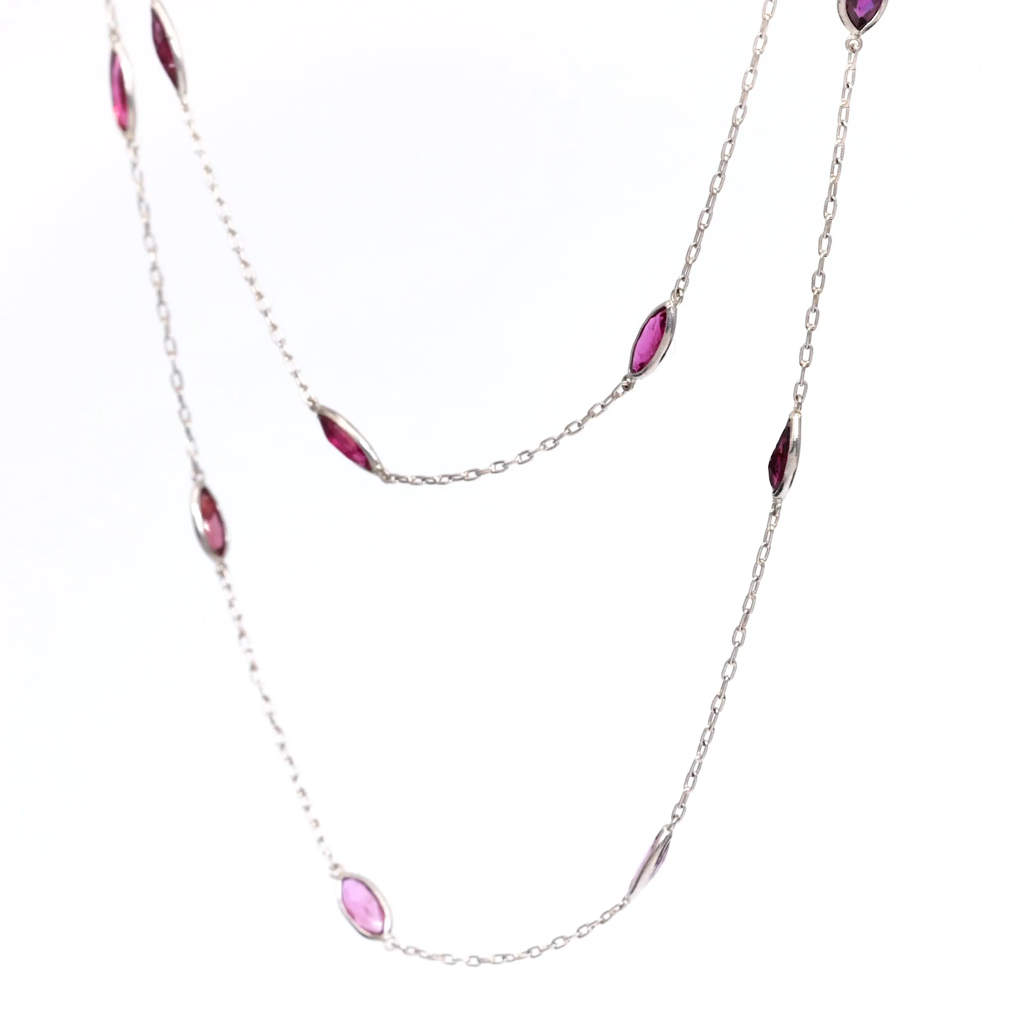 Art Deco Inspired Ruby 18k White Gold Station Necklace