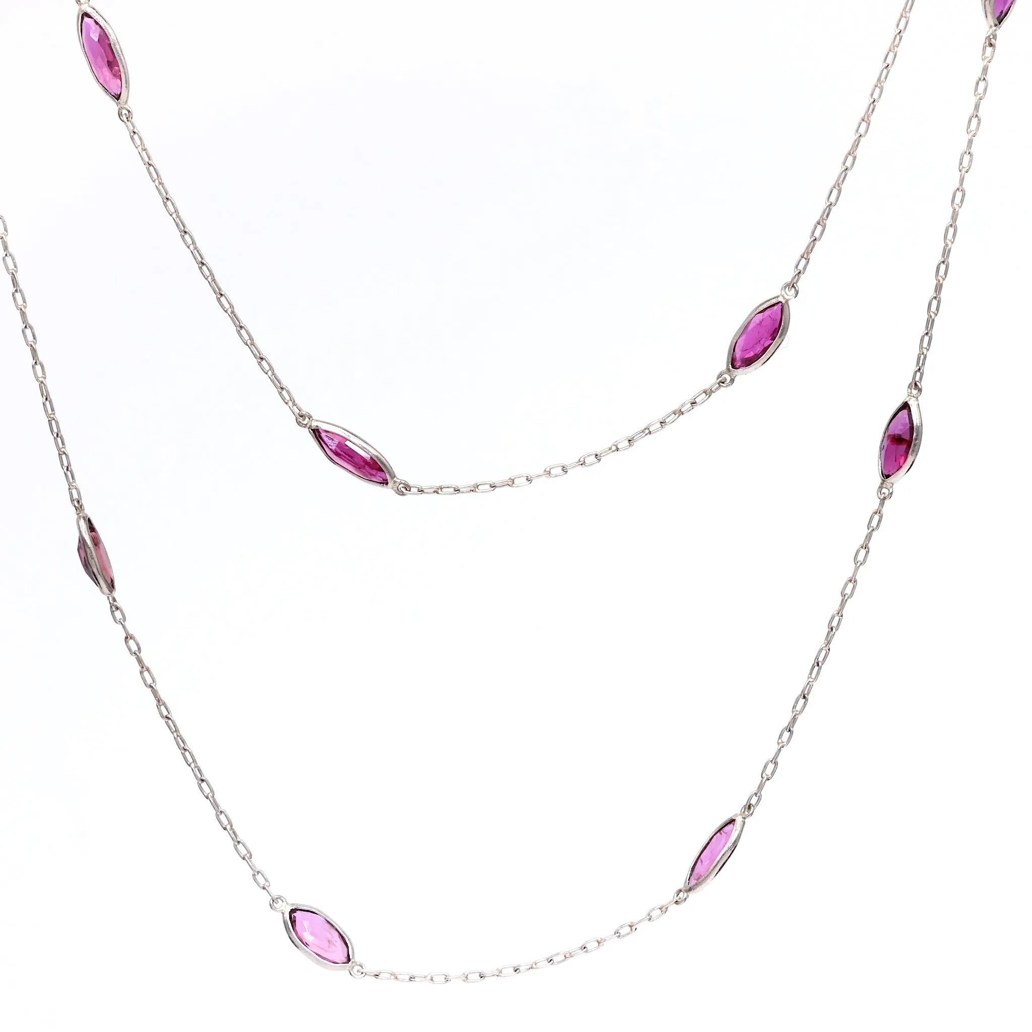 Art Deco Inspired Ruby 18k White Gold Station Necklace