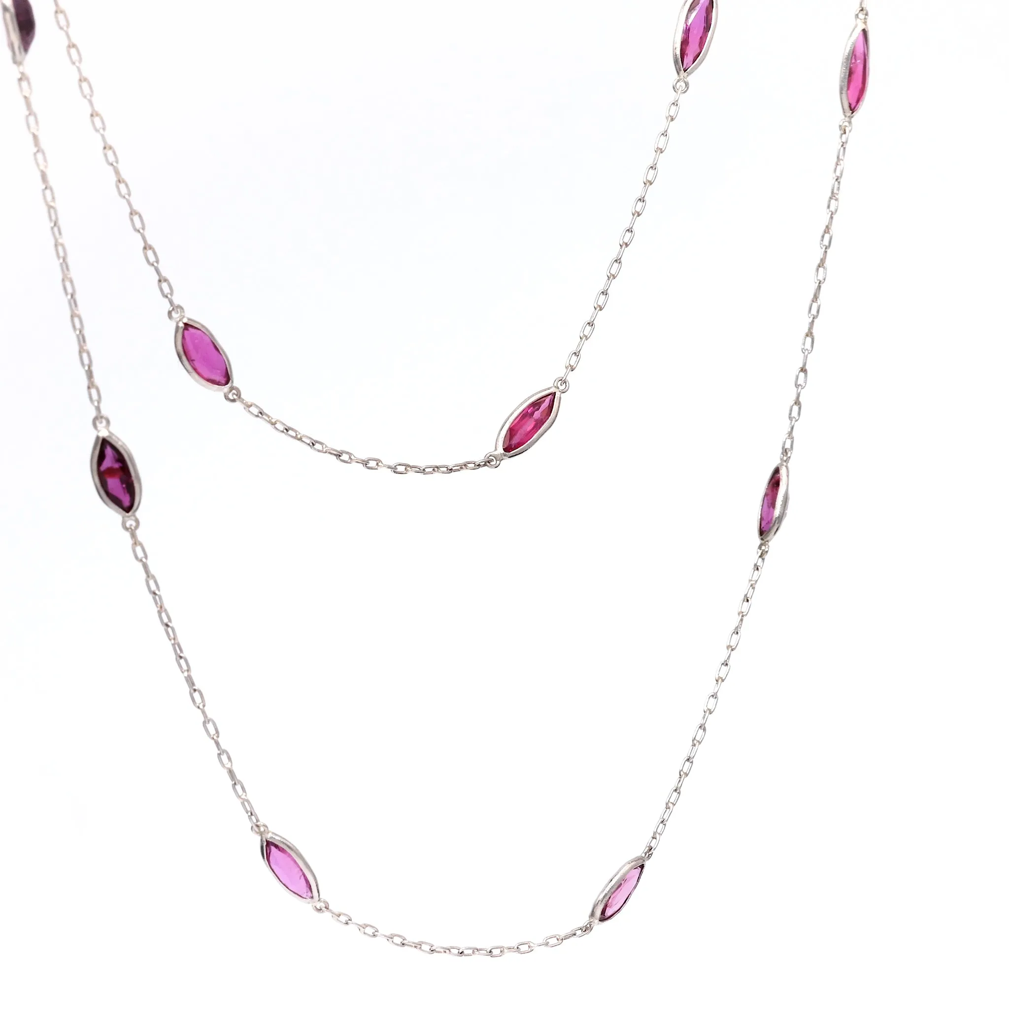 Art Deco Inspired Ruby 18k White Gold Station Necklace