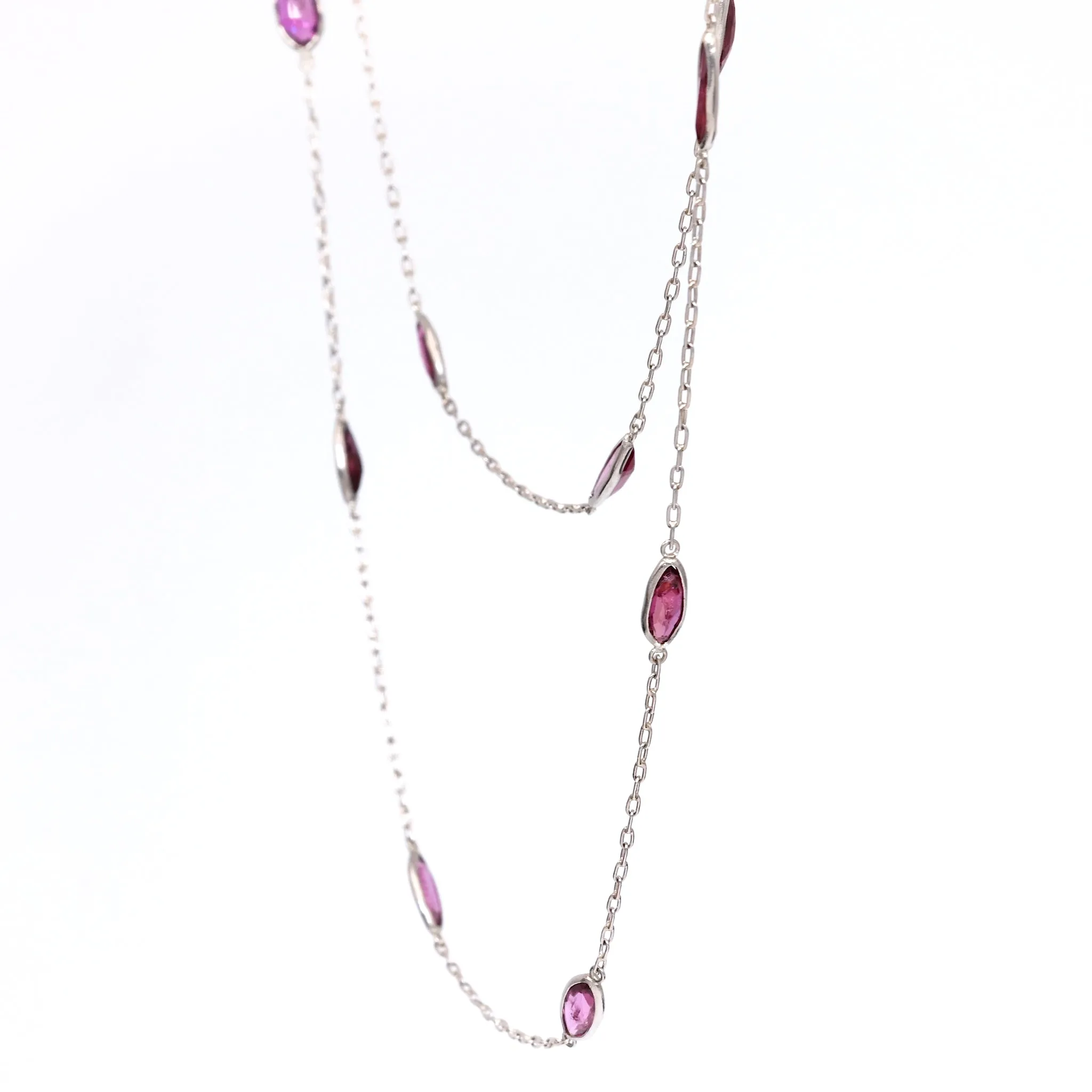 Art Deco Inspired Ruby 18k White Gold Station Necklace