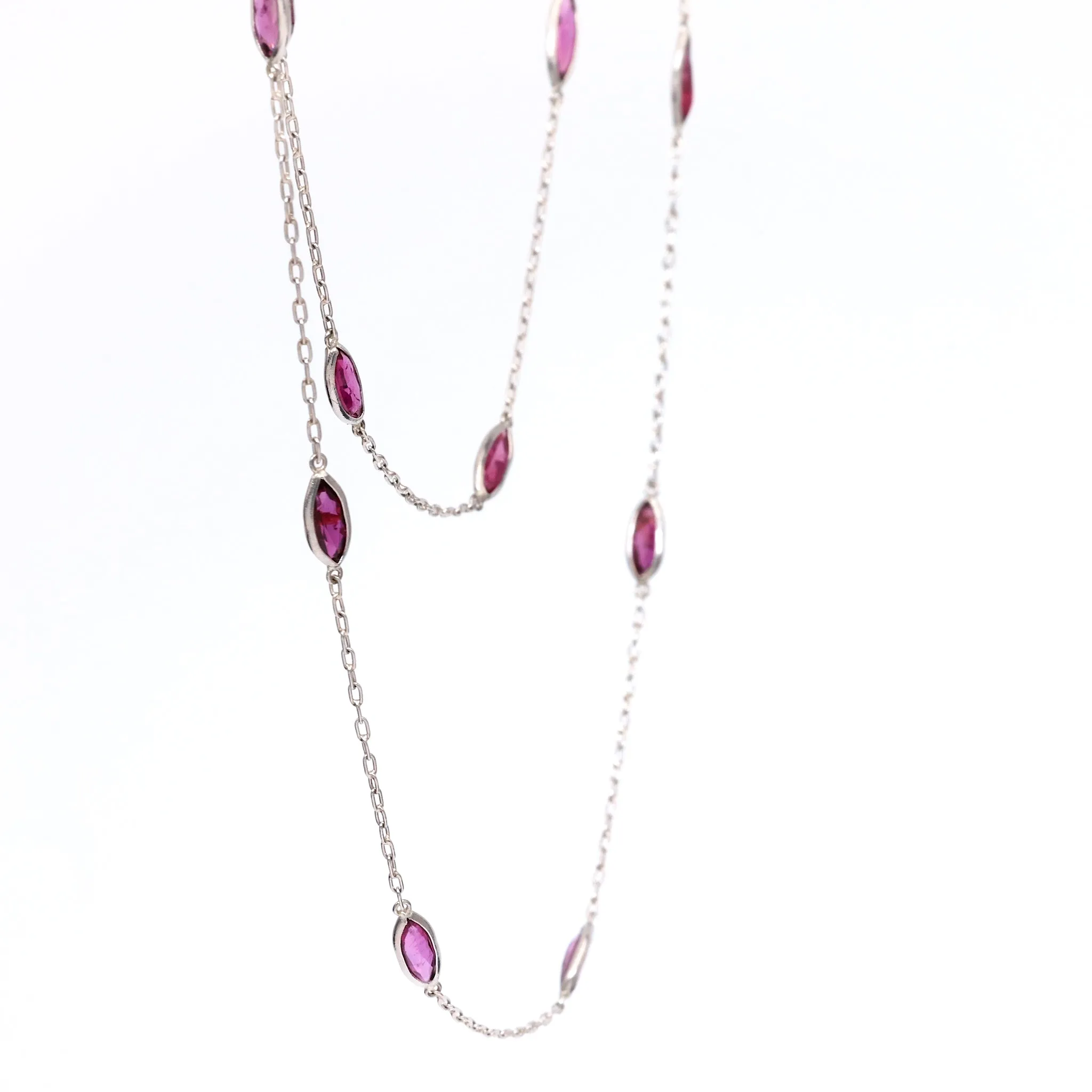 Art Deco Inspired Ruby 18k White Gold Station Necklace