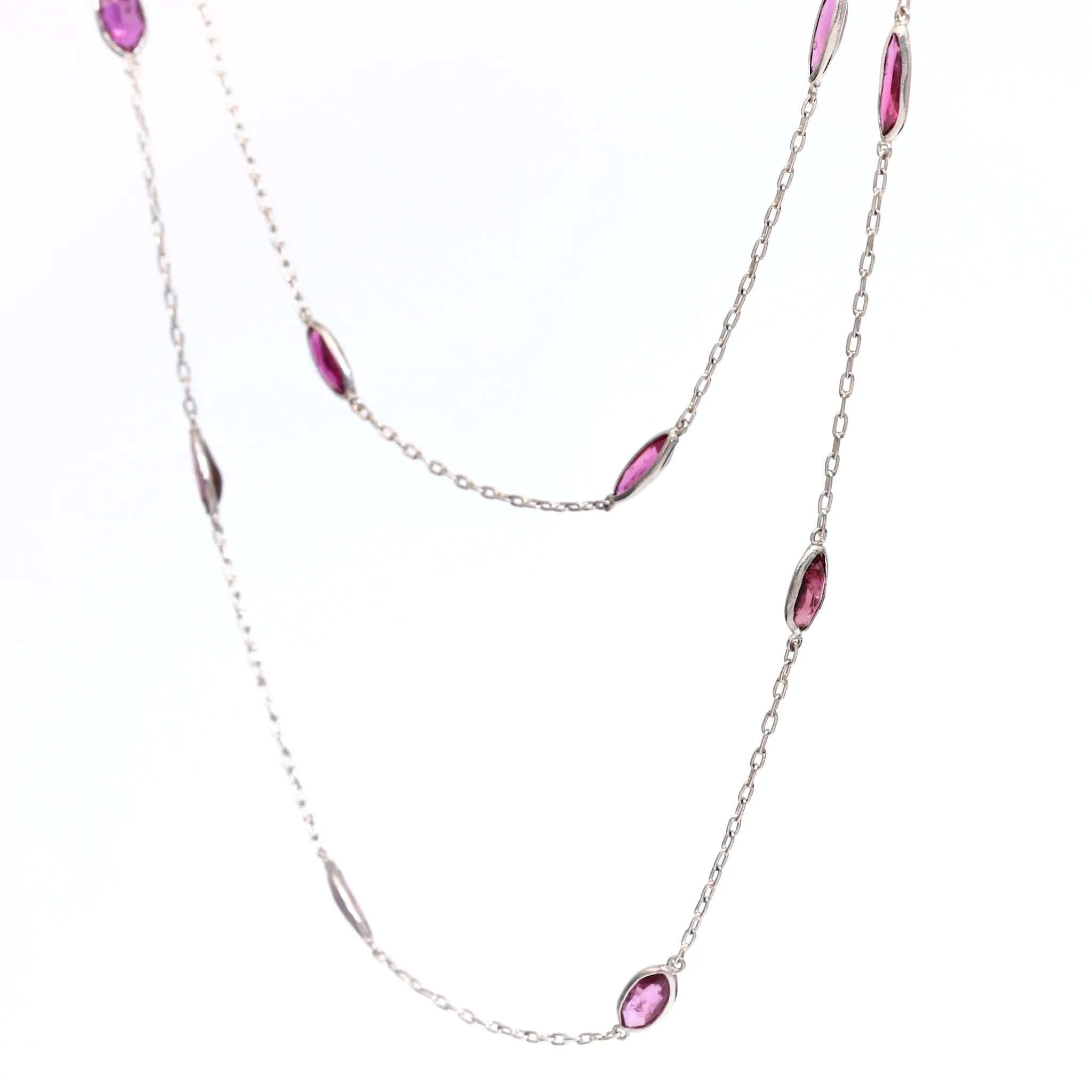 Art Deco Inspired Ruby 18k White Gold Station Necklace