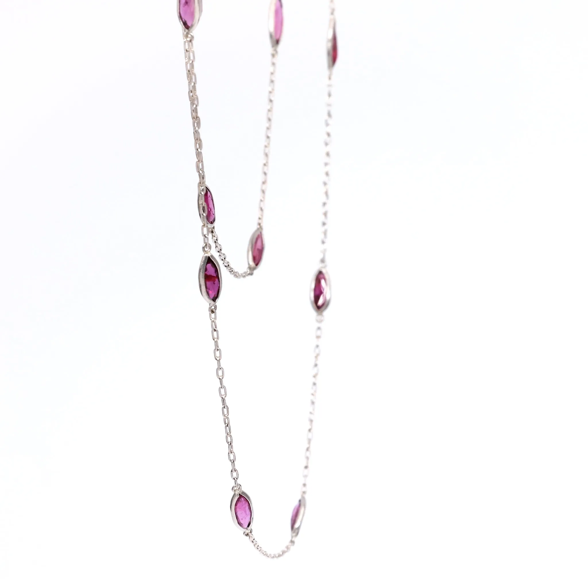 Art Deco Inspired Ruby 18k White Gold Station Necklace