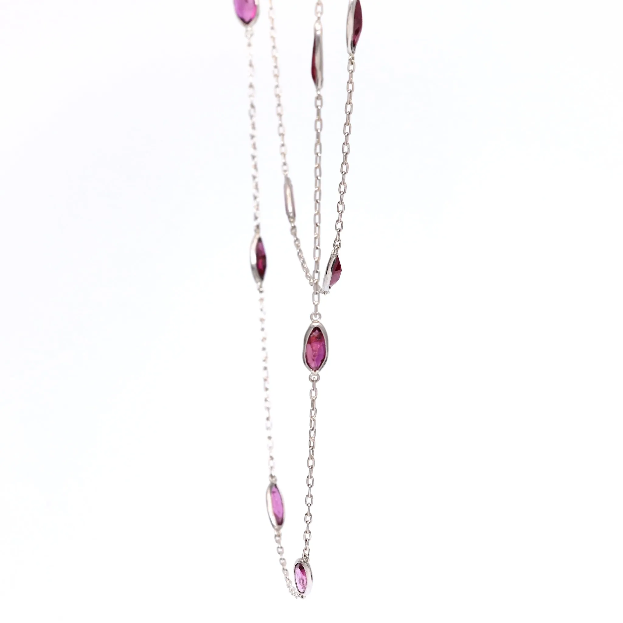 Art Deco Inspired Ruby 18k White Gold Station Necklace