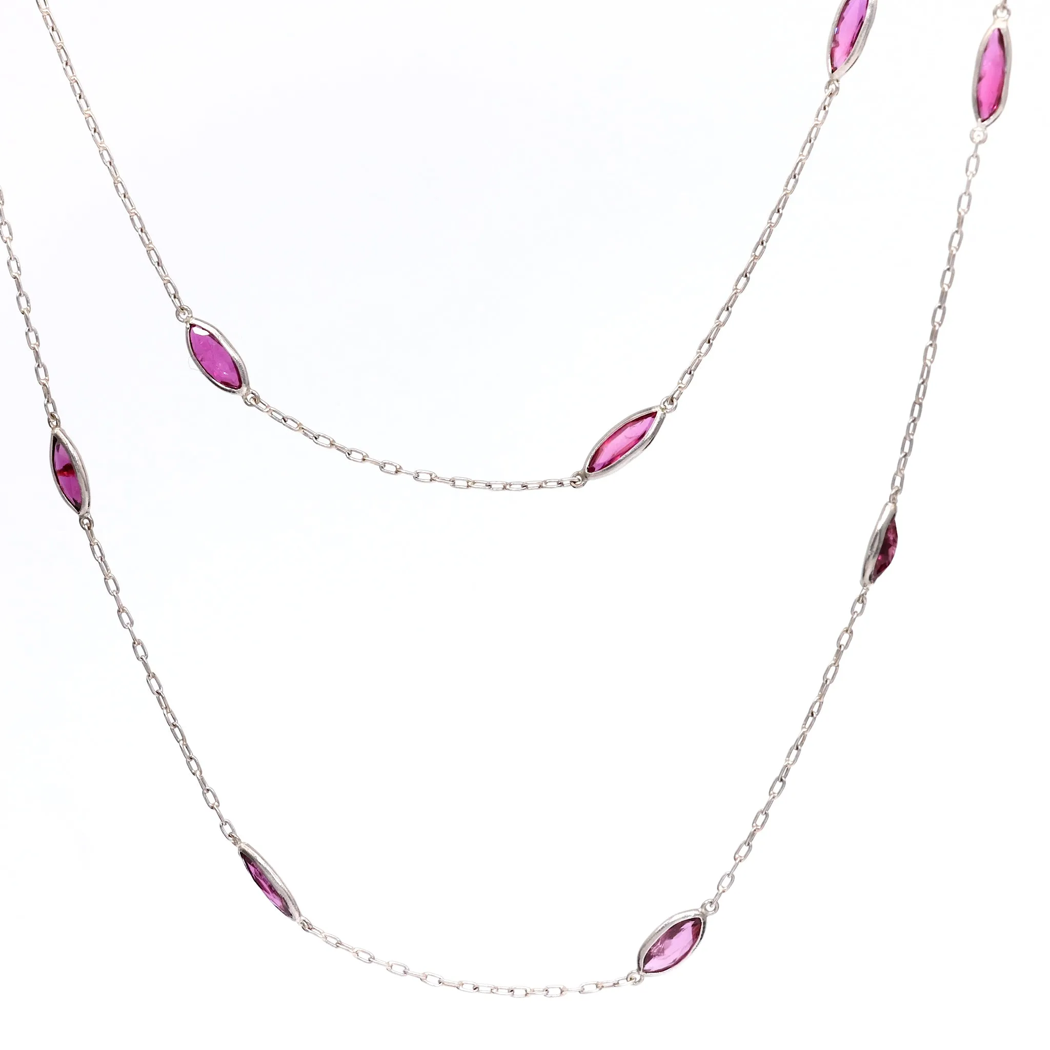 Art Deco Inspired Ruby 18k White Gold Station Necklace