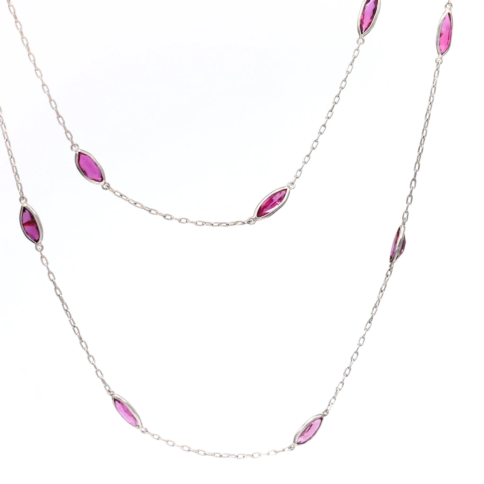 Art Deco Inspired Ruby 18k White Gold Station Necklace