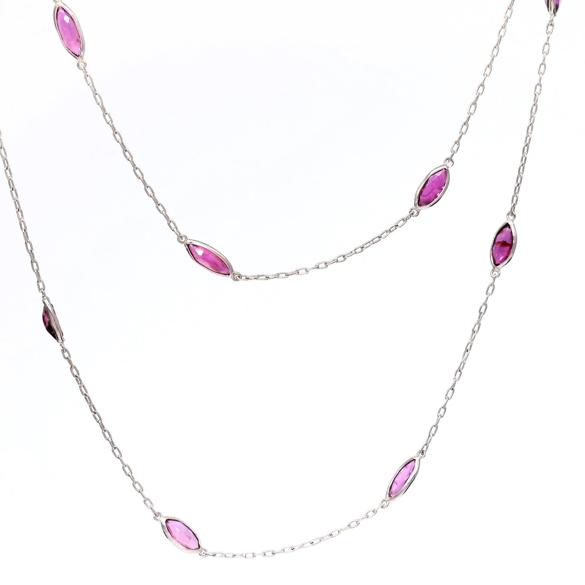 Art Deco Inspired Ruby 18k White Gold Station Necklace